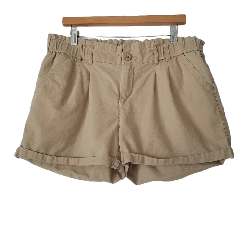 Be Bop Women's Sz 15 Linen Blend Khaki Shorts Paperbag Cuffed